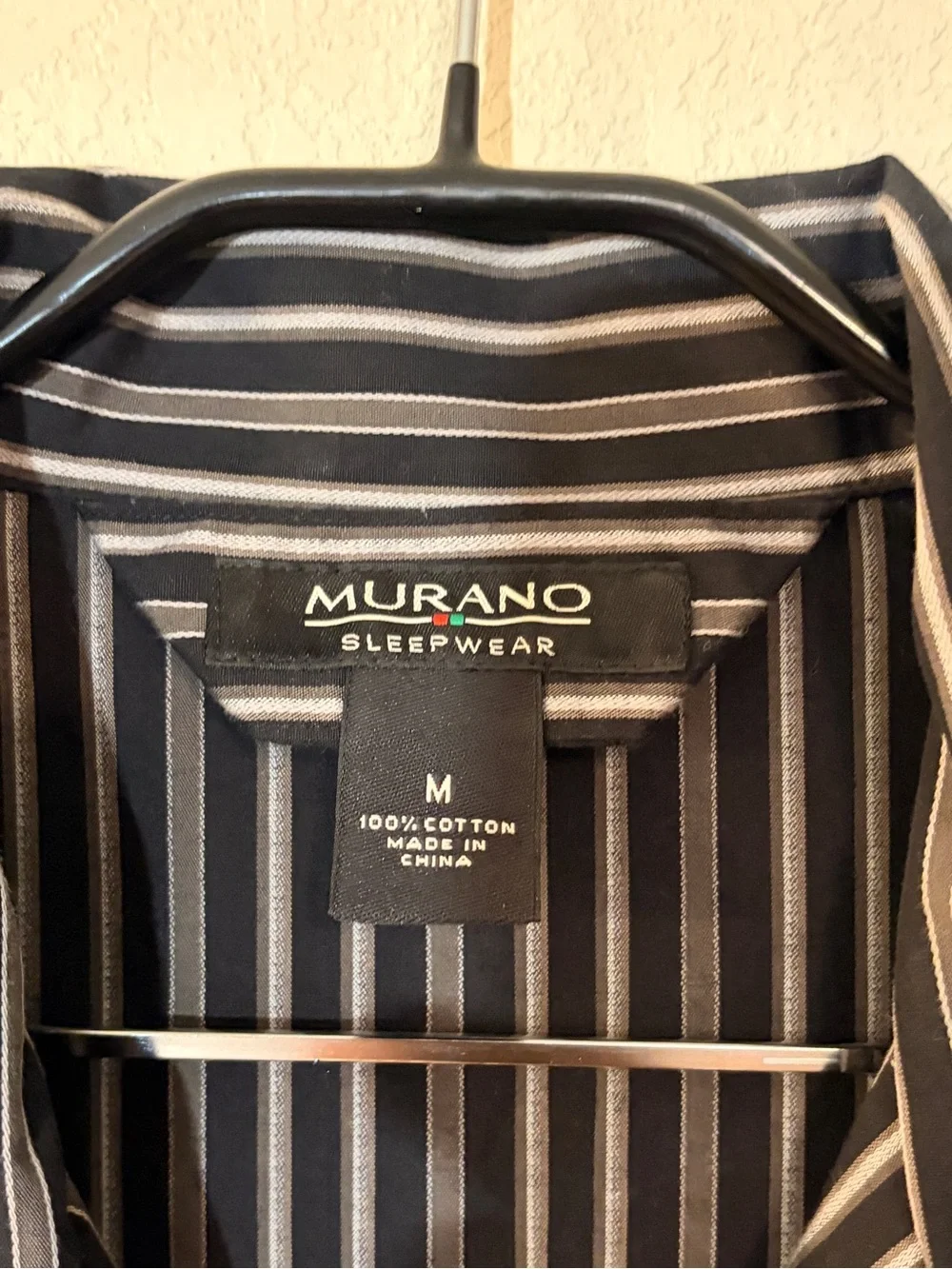 Cotton Murano Long Sleeve Pajama Two Piece Set size Medium Black Gray Stripe